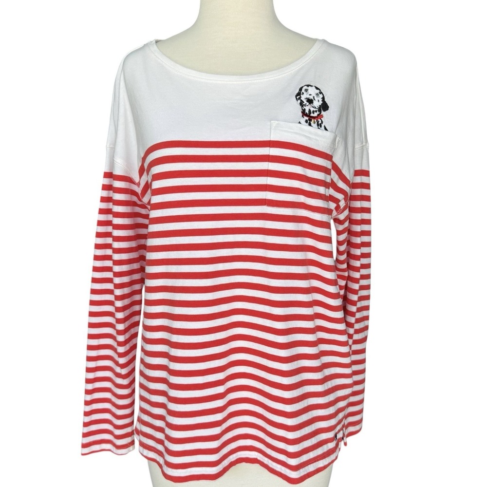 Joules Size 6 Red White Stripe Embroidered REDDOG Harbour Crew Long Sleeve Top